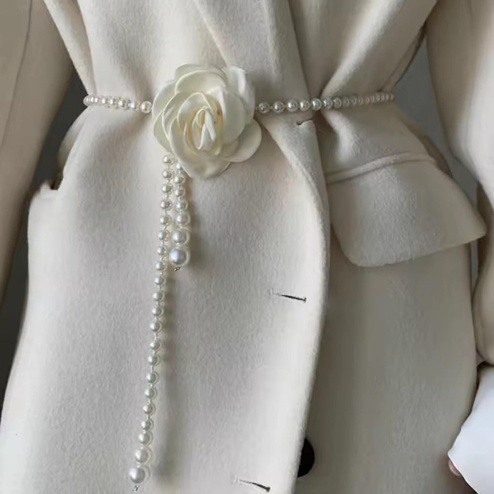 White Rose Vintage Romantic Pearl Belt - Picture 2 of 15